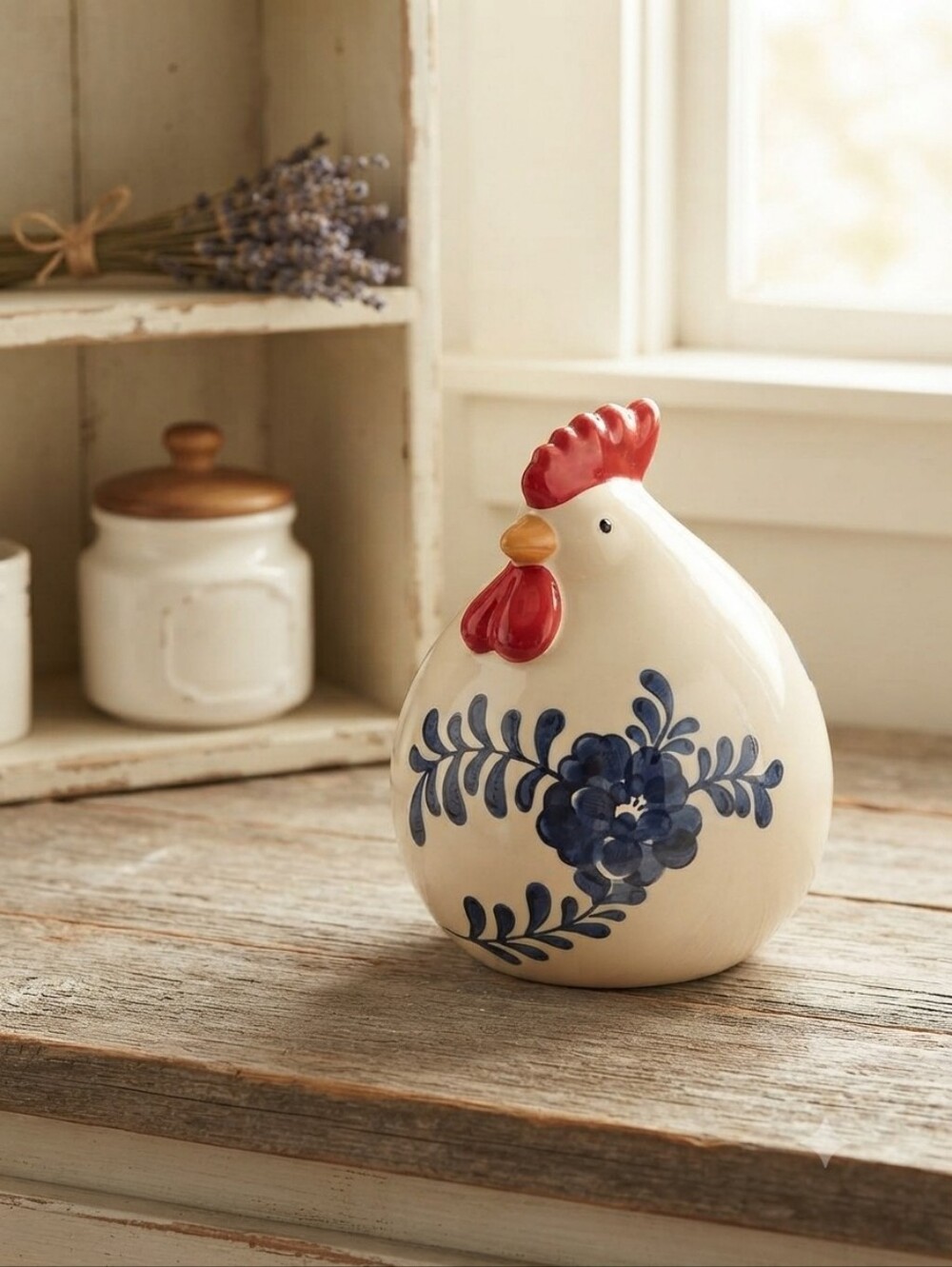Ceramic Rooster Chicken Floral Farmhouse Decor Cottagecore Scandanavian